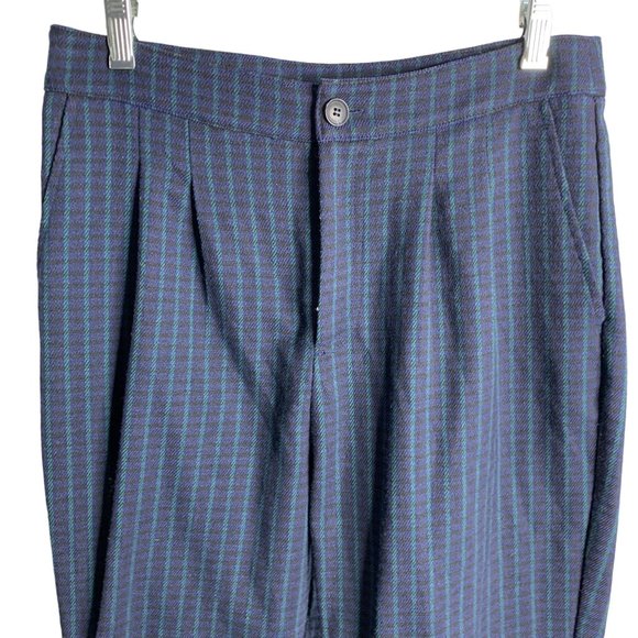 Forever 21 Flannel Plaid Pants M Blue Pleated Front Pockets High Rise Button Zip - Picture 2 of 5